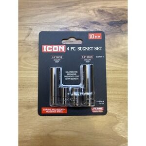 Icon 4pc 10mm Socket Set 1/4" & 3/8" Drive Shallow & Deep Each # 72753